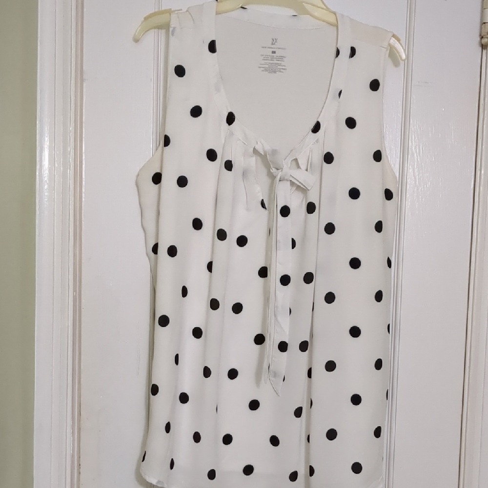 New York & Company White Sleeveless Blouse with Tie Front